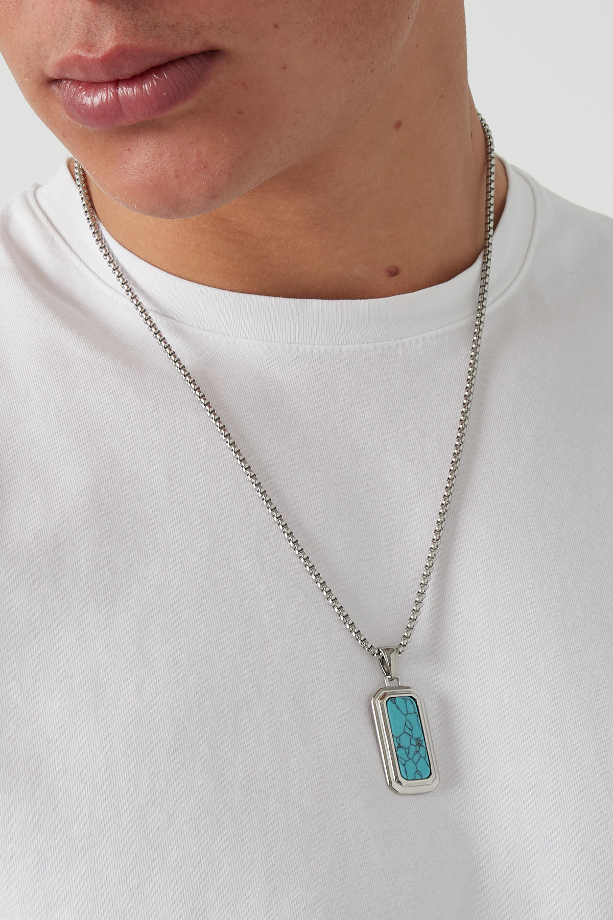 Men's necklace with pendant - turquoise  Picture3